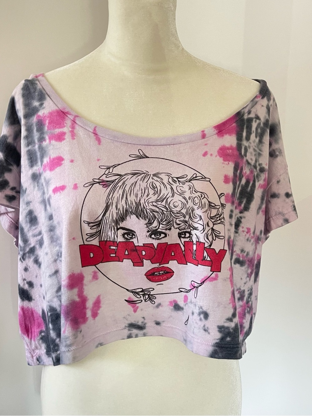 Deap Vally American Apparel Pink & Black Tie-Dye Crop Top
